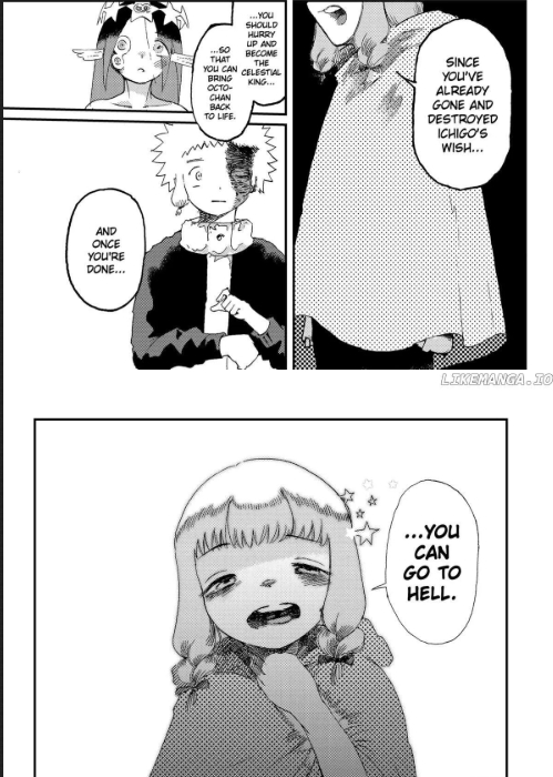 Раз ты уже уничтожил желание Ичиго... то просто обязан стать небесным королем (победитель королевской битвы) и исполнить свое желание - вернуть Окто к жизни. И когда ты это сделаешь... наконец можешь отправиться в ад ;)