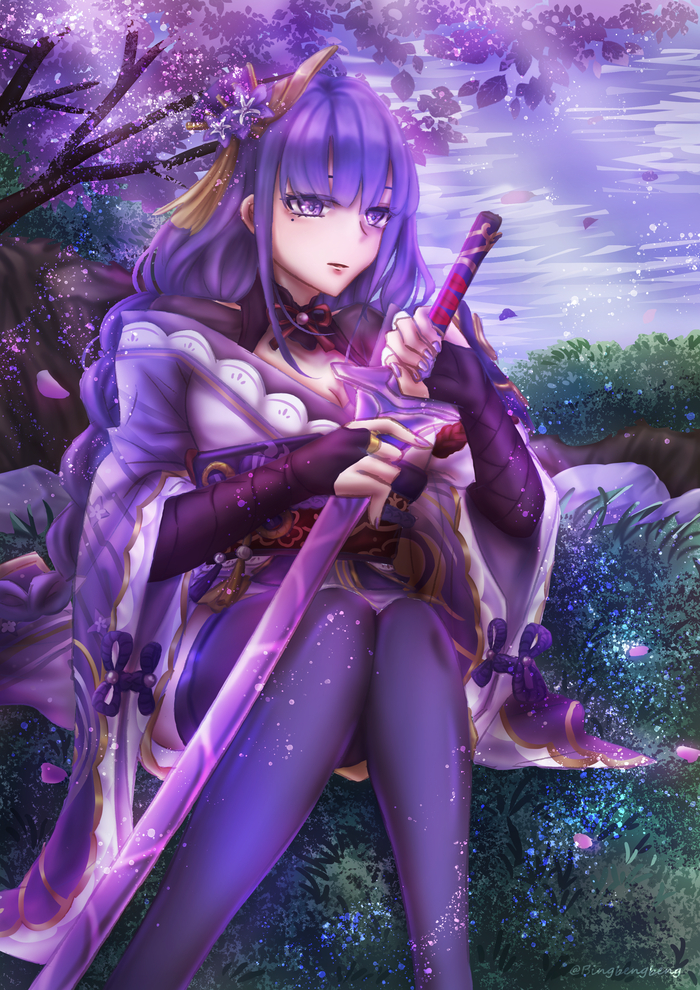  , Anime Art, Pixiv, Raiden Shogun (Genshin Impact), Genshin Impact