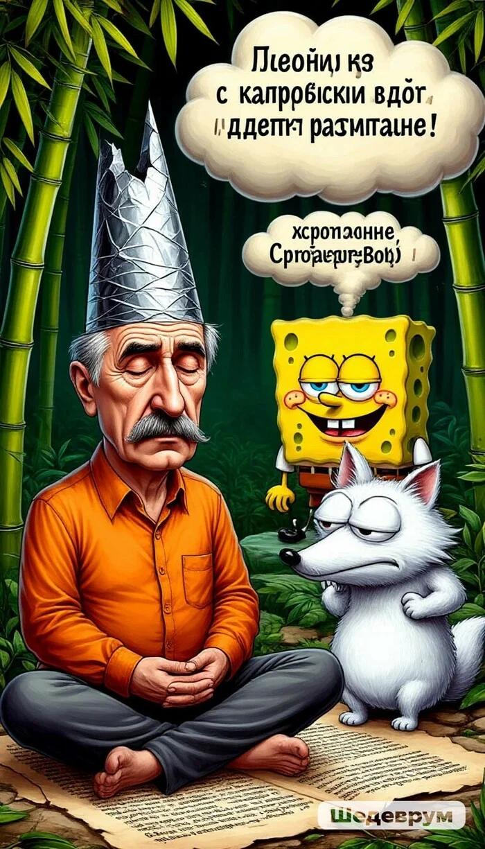 Кажется, я съел не те грибы... Странный юмор, Шедеврум (Яндекс), Милота, Юмор, Арты нейросетей, Контент нейросетей, Песец, Леонид Каневский, Спанч Боб, Бамбук, Шапочка из фольги, Абсурд