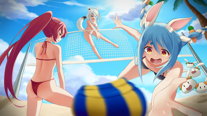   Hololive, Virtual YouTuber, Usada Pekora, Houshou Marine, Shirakami Fubuki, Animal Ears, Anime Art, , , ,  