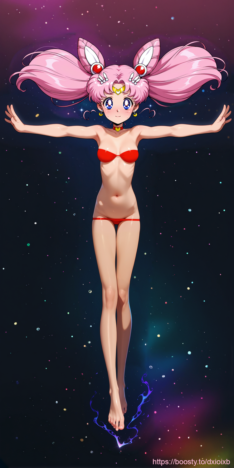 Пошли купаться, в космос! - Моё, Девушки, Anime Art, Sailor Moon, Контент нейросетей, Sailor chibi Moon, Tsukino Chibiusa, 18+, NSFW