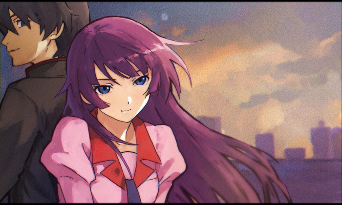 Koyomi and Hitagi Monogatari series, Bakemonogatari, Hitagi Senjougahara, Araragi Koyomi, Anime Art, 