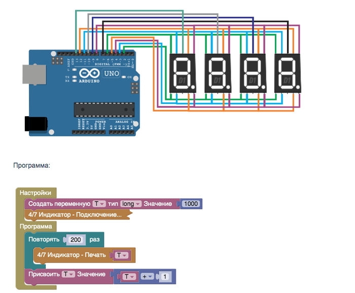 Подключаем 4 отдельных цифровых индикатора