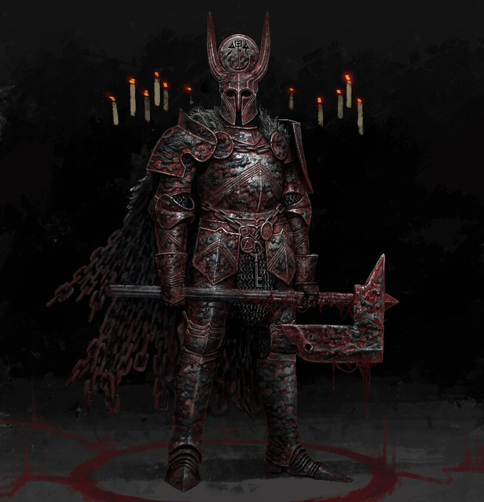 Рыцарь ада Жрецы-еретики шепчутся, что эти адские воины когда-то были низшими падшими ангелами или могущественными смертными воинами, возведенными в ранг демонов, но затем проклятыми своими сеньорами за какую-то провинность, реальную или воображаемую.