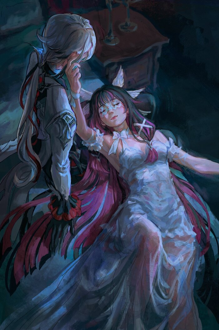   Genshin Impact, , Anime Art, Arlecchino (Genshin Impact), Columbina (Genshin Impact), Fatui