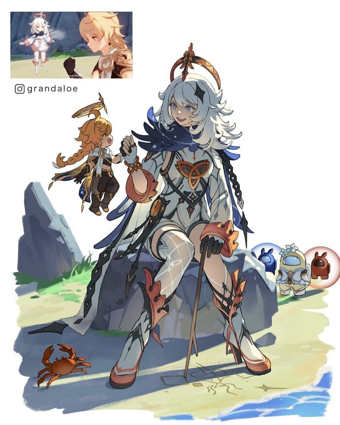    Grandaloe , Anime Art, Genshin Impact,  , Paimon (Genshin Impact), Aether (Genshin Impact), Lumine (Genshin Impact), Among Us, , ,   