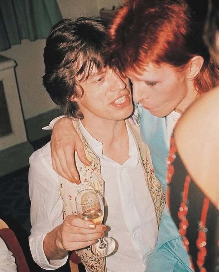 Мик Джеггер и Дэвид Боуи. Лондон, Cafe Royale, 1973.