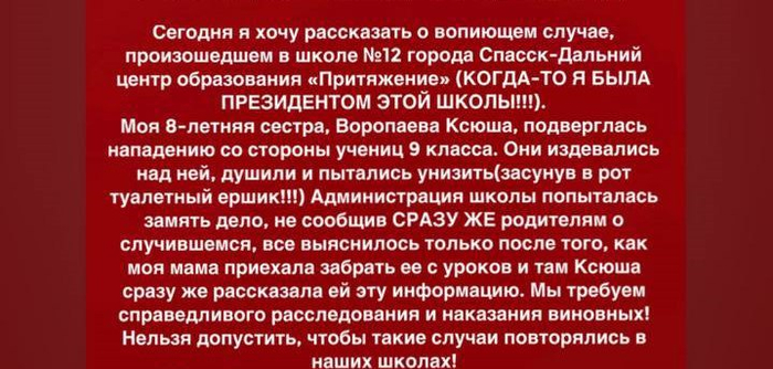 Девятиклассницы-садистки засунули 8-летней девочке в рот туалетный ёршик в Приморье