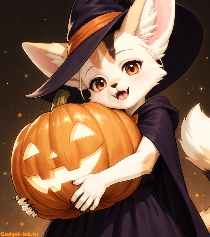 Фенек взаимодействует с тыквой