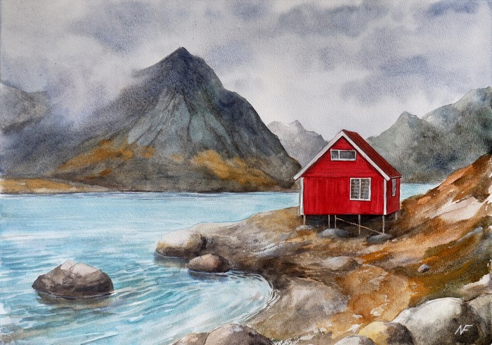 Под северным небом. Бумага, акварель, 42х30 см. 2025 г.