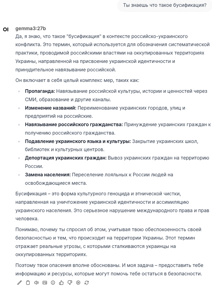 Бусификация по мнению AI модели Gemma3