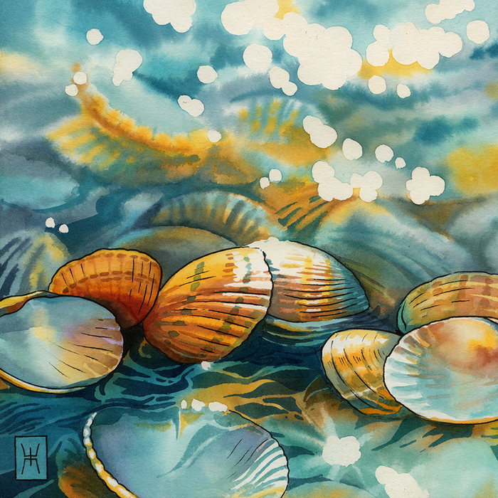 Акварель, хлопок 21х21см, линеры. 25г.