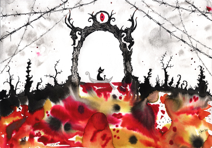 Чернила распадающиеся с блеском и без, тушь, линер, бумага. А4.