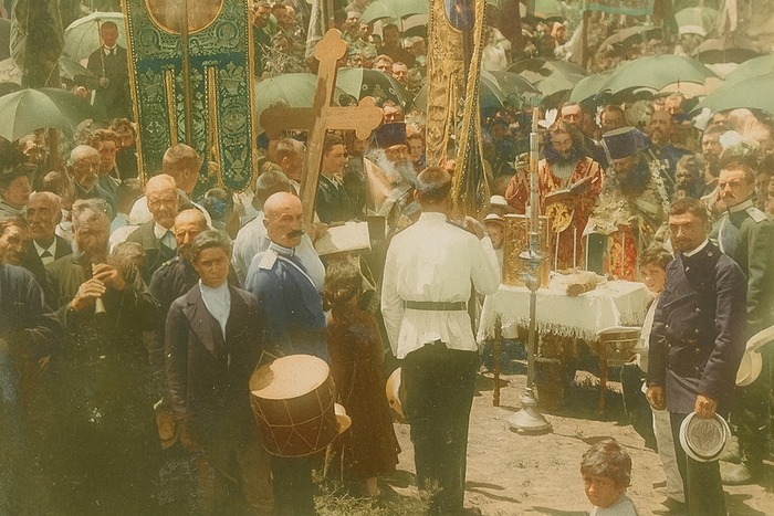 Неизвестный автор. Закладка часовни на месте смерти Великого князя Георгия Александровича. 1899.