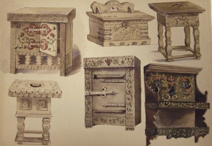 Поленова Е.Д. Эскизы мебели. 1880-е гг. // РГБ