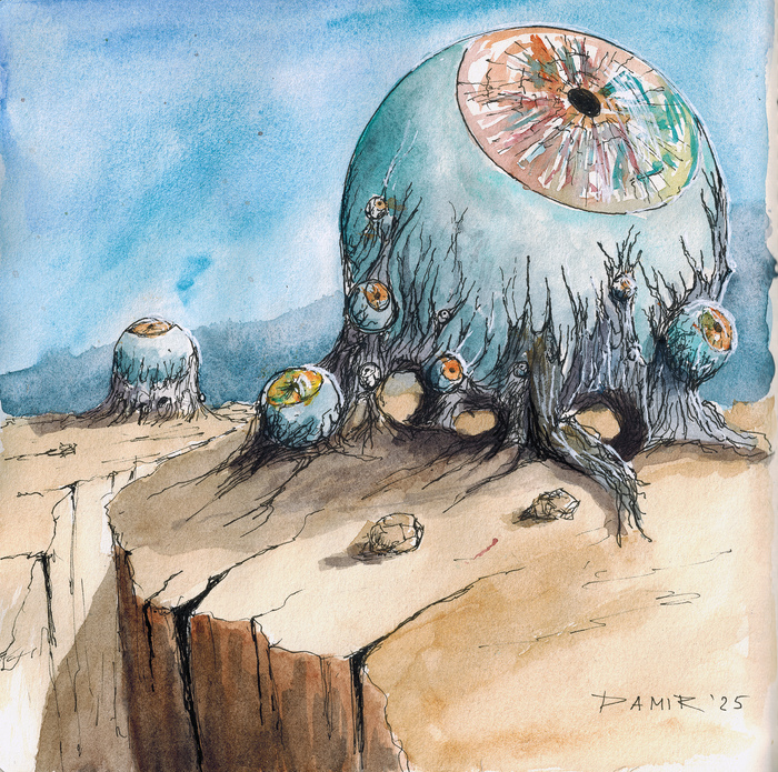 Глазун, 18x18, линер, акварель