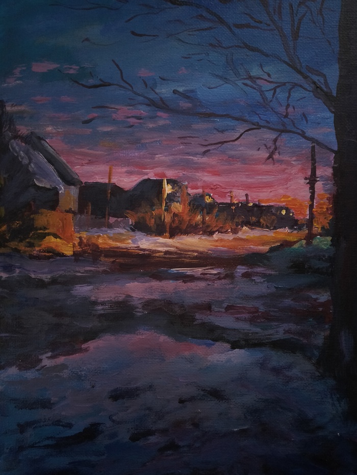Закат весенний. Акрил 20х30