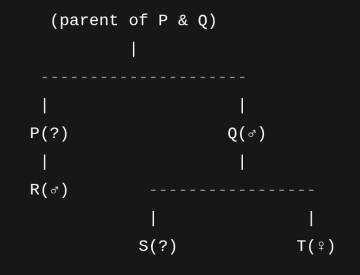 Модель Gemini сгенерировала ASCII-представление генеалогического древа для задачи на родственные связи, демонстрируя уникальную стратегию визуального рассуждения.