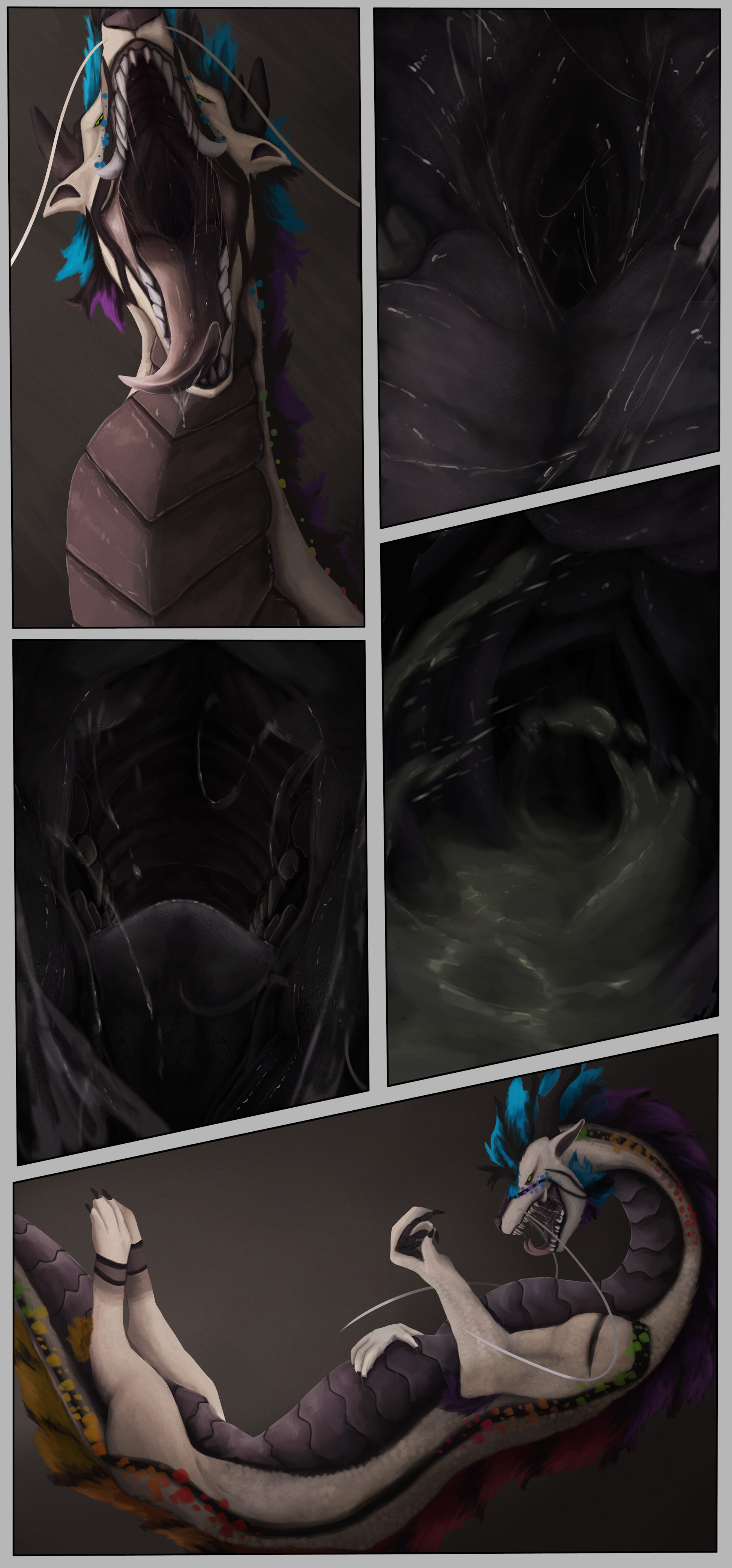 Zalapshichen - Comics, The Dragon, Vore, Mawshot, To fall, Language, Drooling, Dragon's mouth, Digital drawing, Noodle, POV, Chinese dragon, Art, Longpost, Rahkess