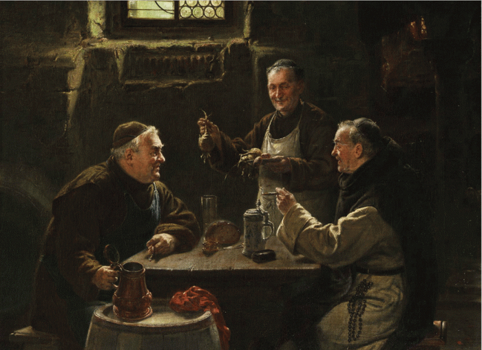 А. Гумборг, "Три монаха за ужином". Пиво, скорее всего, было травяным