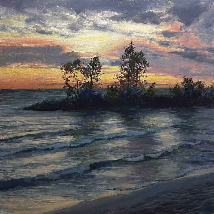 Вечер на финском заливе. 40х40. Холст. Масло.