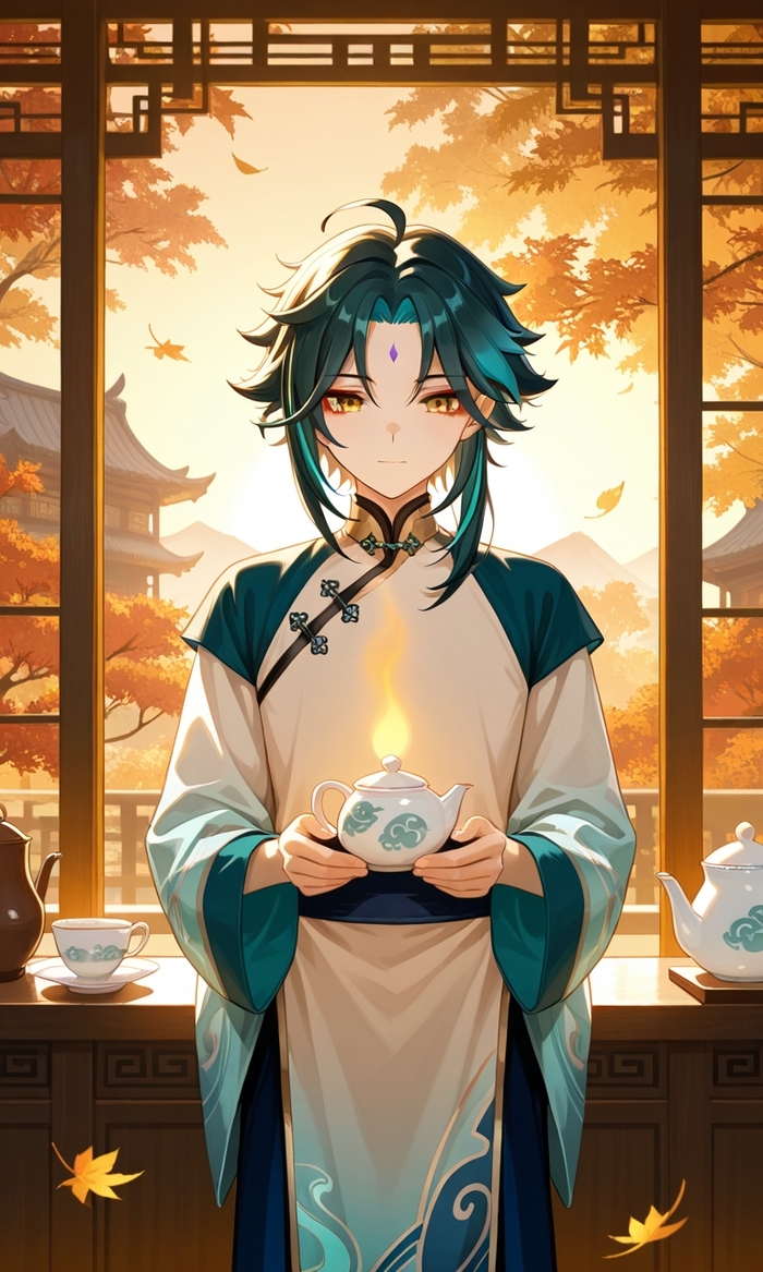 Чайник загорелся. И запах, которые не похож на свежезаваренный чай... Не удивительно. Этот бард... он снова подменил содержимое! Венти, твоя тяга к вину стала привычной, как закат над Ли Юэ! Прекрати использовать мой покой для своих пьяных экспериментов!