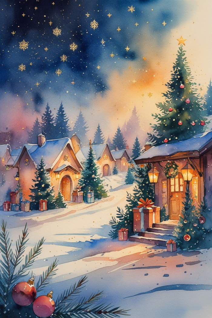 Watercolor Christmas poster -  01