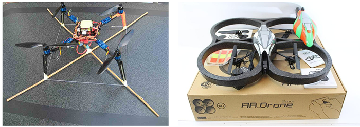 Слева - «набор юного дронодела» от Mikrokopter. Справа - AR.Drone от Parrot, одного из лидеров тех лет. Тогда это был почти космос: управление со смартфона, камера. Но сегодня без улыбки не взглянешь.