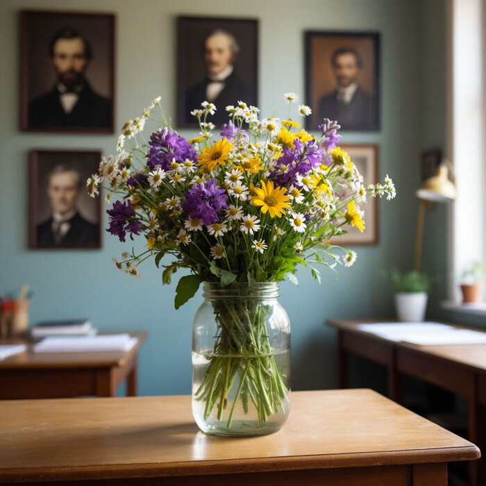 Последний день моего детства пахнет не мелом или пирожками из столовой. Он пахнет полевыми цветами из трехлитровой банки.