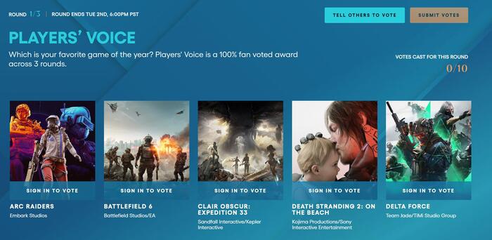   Players' Voice  The Game Awards 2025