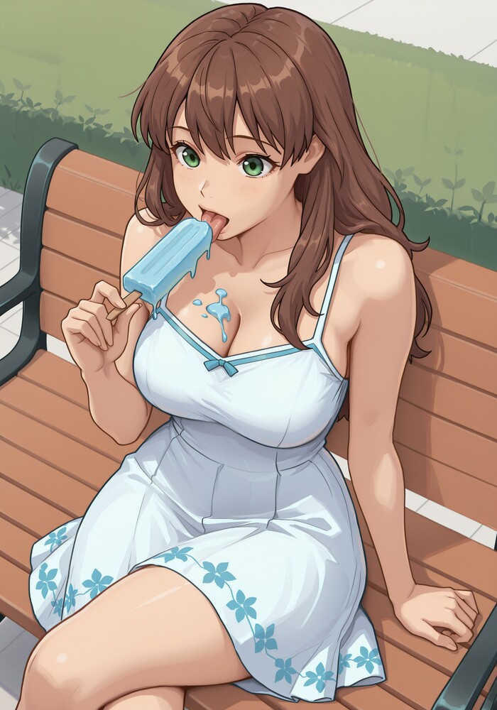 Оля кушает мороженку