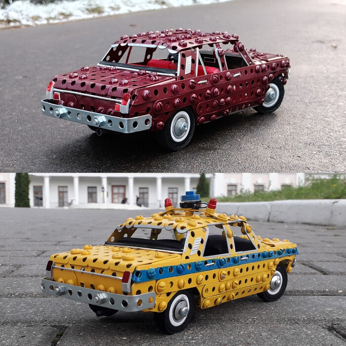 ГАЗ-24 из металлического конструктора, проволоки, резины и картона