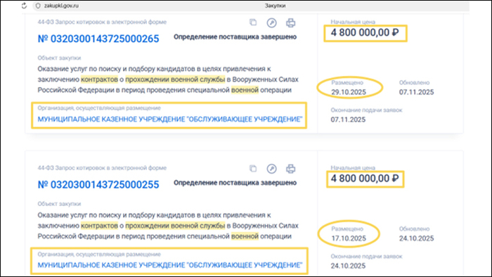 Скриншот страницы сайта госзакупок