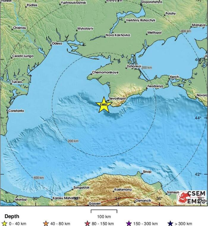 В Черном море возле Севастополя произошло землетрясение