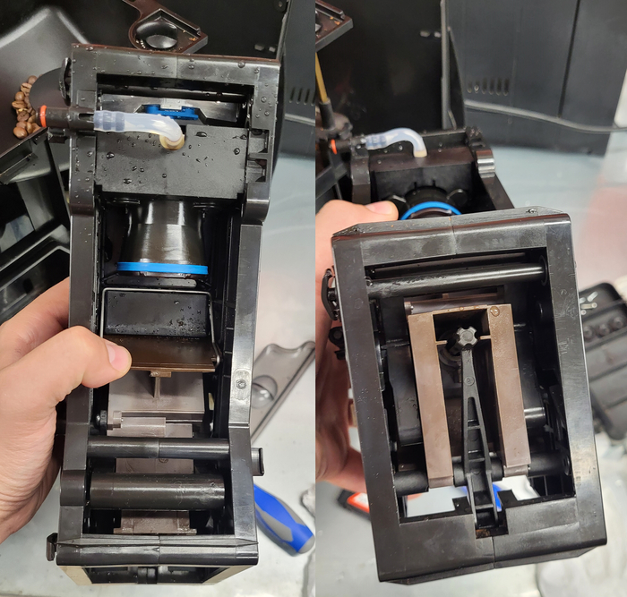 Заварник почищен, смазан и установлено наше фирменное алюминиевое плечо кофевода. Такого ни у кого нет.