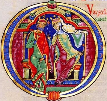 Инициал «O» из средневекового латинского текста Песни Песней. Винчестерский собор, 1100-е гг.