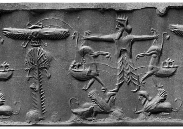 Предновогоднее. Ассирийский царь Ашшурбанипал уговаривает котов не играть с ёлкой