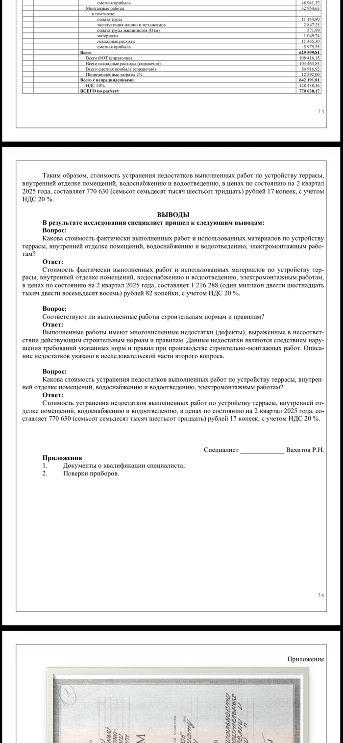 Выводы оценки для суда.