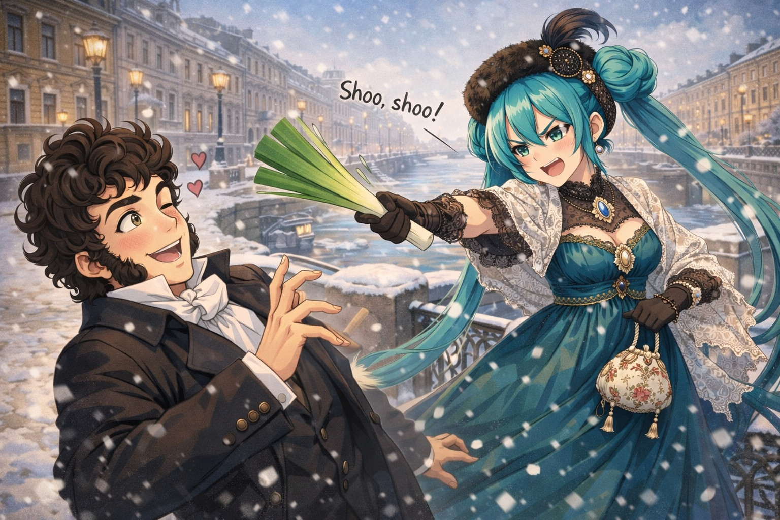 Pushkin rolled up - Miku parried with a leek. The history that the textbooks concealed - My, Hatsune Miku, Alexander Sergeevich Pushkin, Memes, Vocaloid