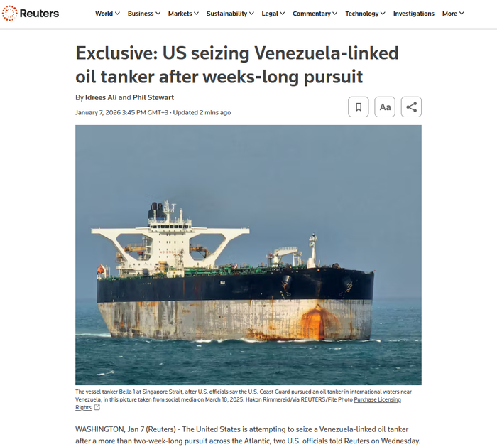 США захватили связанный с Венесуэлой нефтяной танкер после нескольких недель преследования