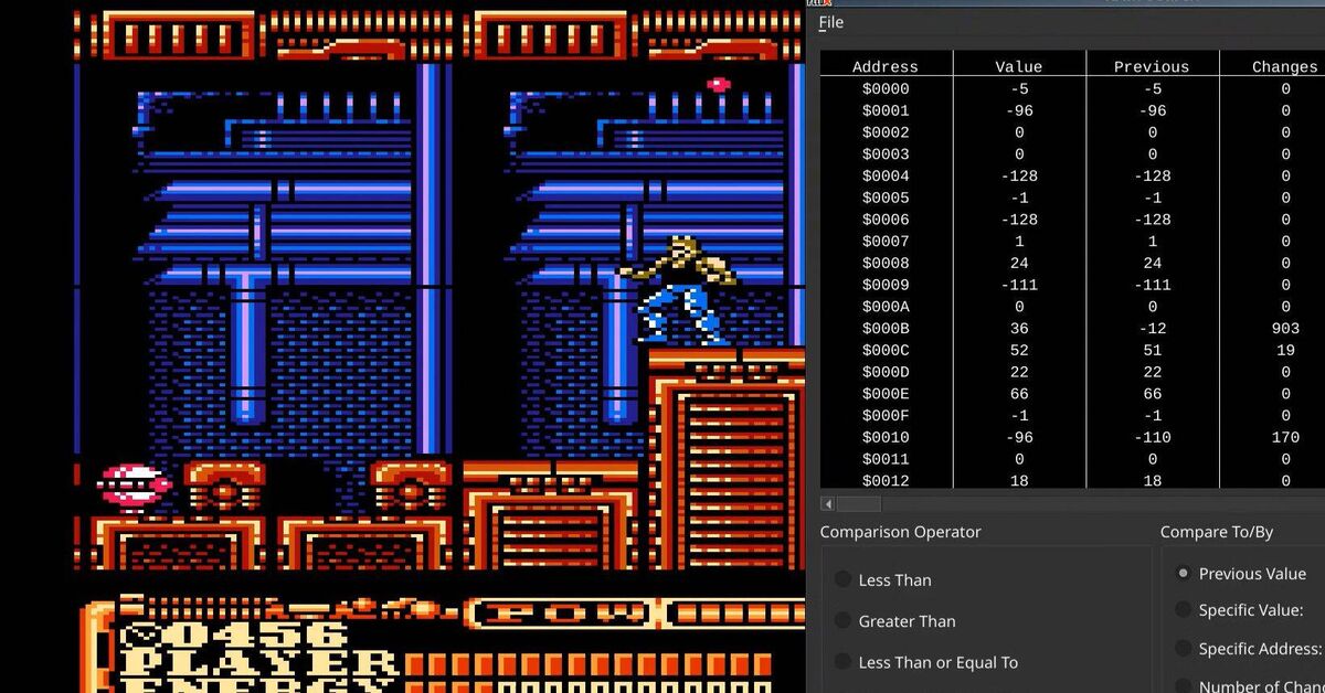 Finding the health and energy addresses for a suit in Power Blade II (NES) / Memory Analysis - My, Neural Network Content, Nes, Dendy, Research, Variables, Memory, Impossible is possible, Nintendo, Game console, Video, Rutube