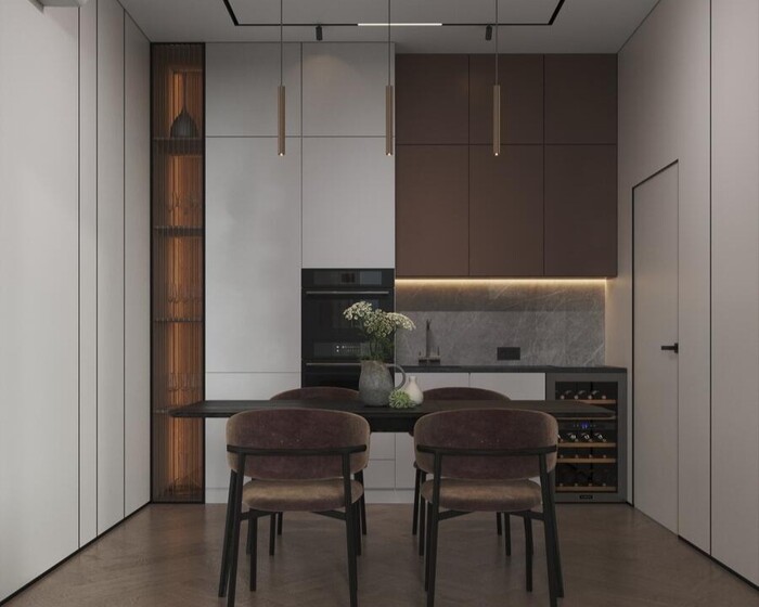 Дизайн интерьера квартиры в ЖК «Лисичанская 22», кухня в минималистичном стиле — проект студии Artum.
