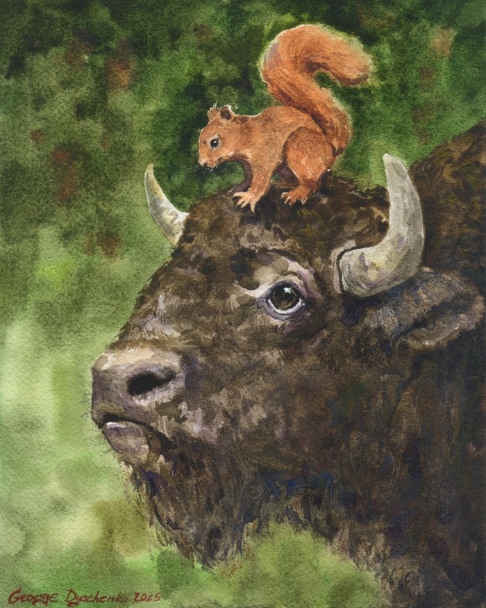 Необычная дружба :) Акварель 2025. Всем хорошего дня!