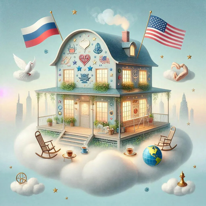 Домик, символизирующий дружбу России и США со всеми странами мира (по мнению генератора изображений мессенджера Мах).