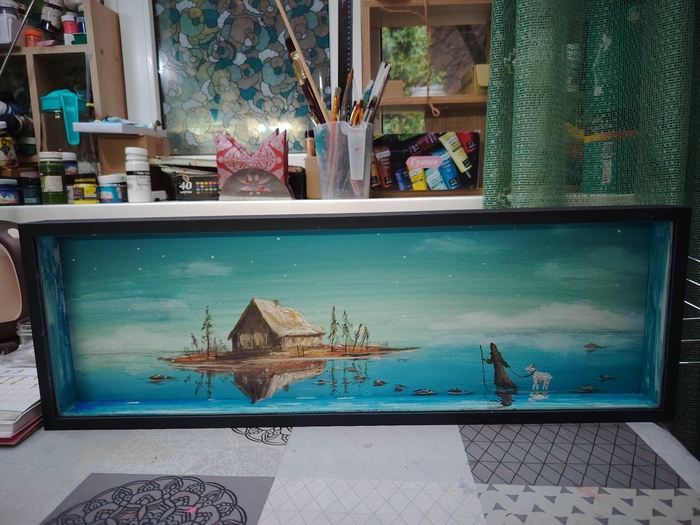 Холст 20х60, гуашь, глубокая рама