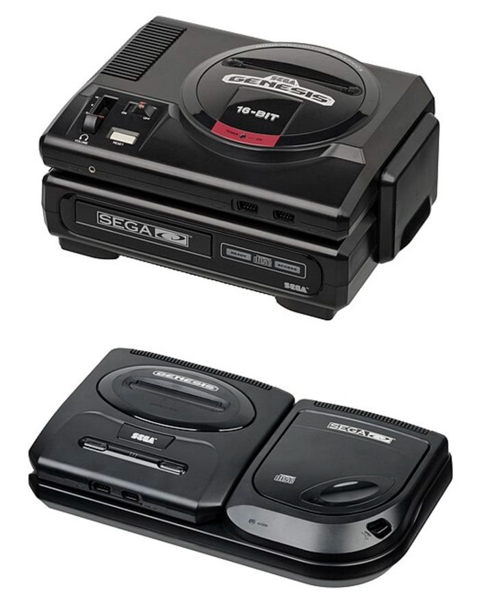 Сверху Sega CD для mega drive 1, снизу для mega drive 2