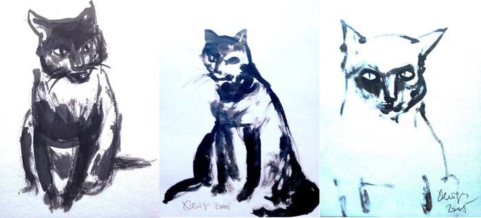 这幅作品名为《貓咪瑪莎》 (Cat Massia),是由俄罗斯知名当代艺术家莉娜·哈迪斯 (Lena Hades) 于2005年创作的一幅写意画风格作品。 写意画, 莉娜·哈迪斯, Коты Лены Хейдиз, Скотопись Лены Хейдиз, Lena Hades Cats (2005). 天藏明, 列娜·赫伊季茲, 莉娜·哈迪斯, 莉娜·哈得斯