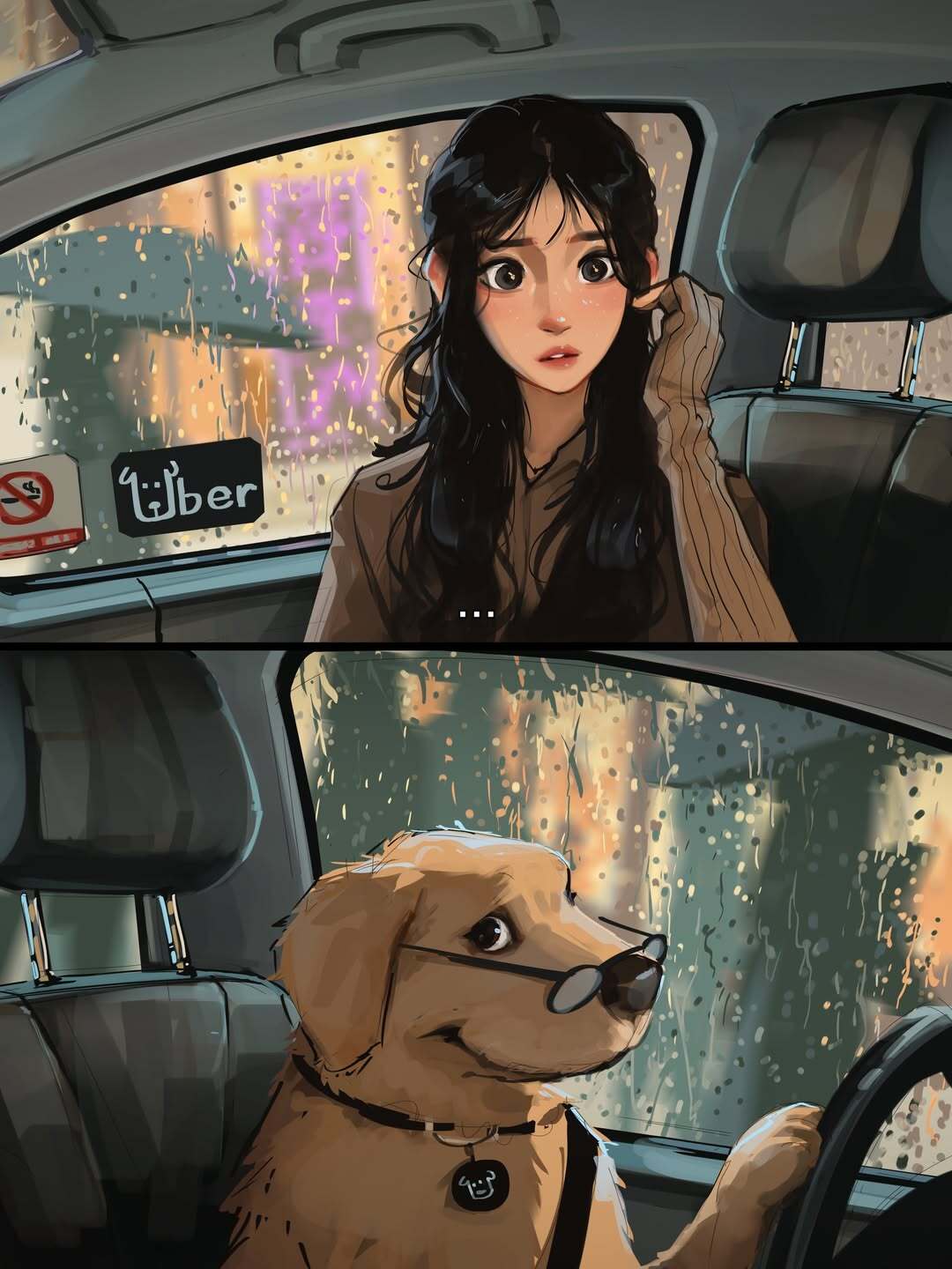 Your life is in his hands - Drawing, Taxi, Girls, Dog, Sight, Astonishment, Sam yang, Art