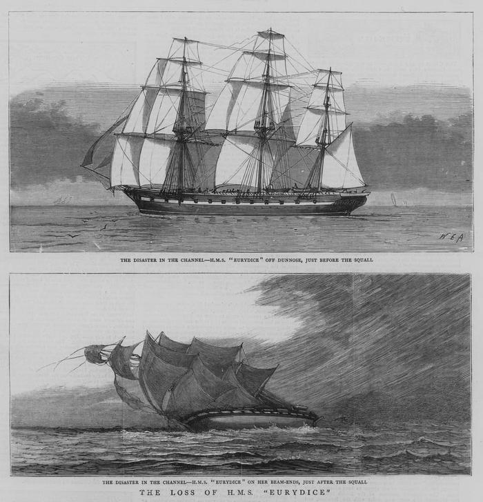 HMS Eurudice на спокойной воде и в момент гибели (фото в цвете ;)