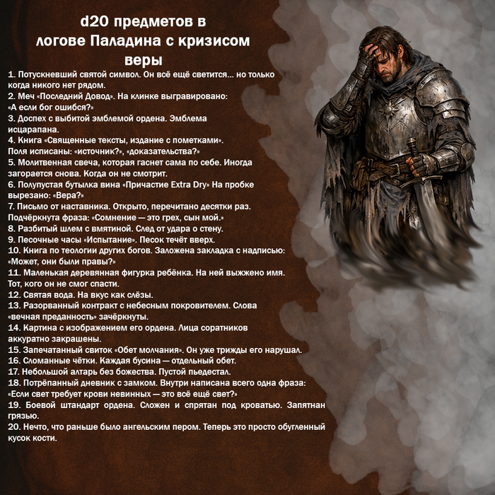 D20 предметов в логове Паладина с кризисом веры